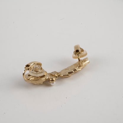 Chanel Plated Strass & Faux Pearl CC Earcuff Clip On Earrings - photo 6