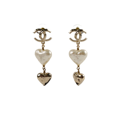 Chanel CC Logo Double Heart Earrings Light GoldChanel CC Logo Double Heart Earrings Light Gold - photo 1
