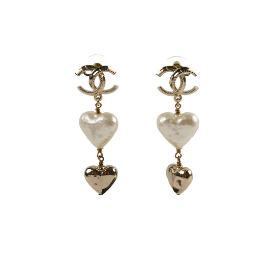 Chanel CC Logo Double Heart Earrings Light GoldChanel CC Logo Double Heart Earrings Light Gold - photo 1