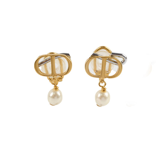 Christian Dior CD Pearl Drop Ear Clip on Earrings - photo 1