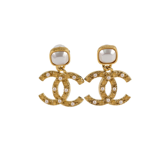 Chanel Faux Pearl Resin Gold Drop Earrings - photo 1