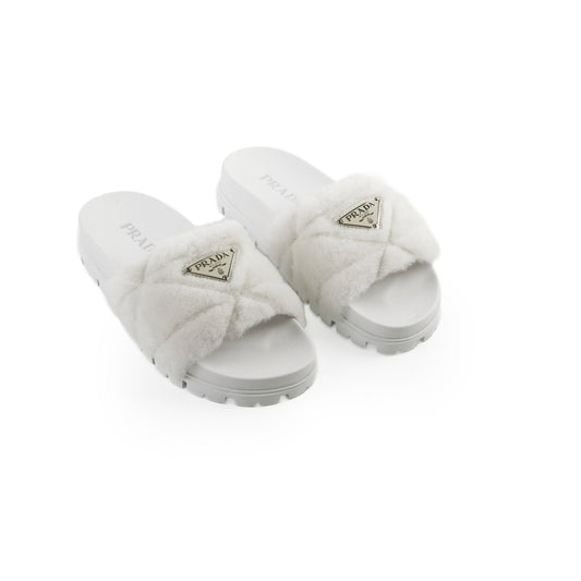 Prada Fur Slides White - photo 1