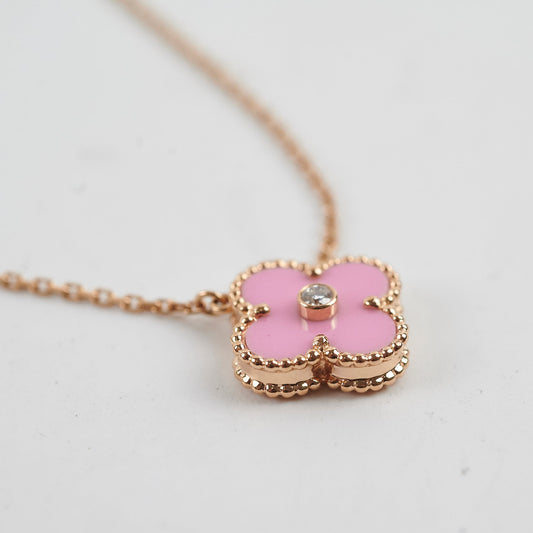 Van Cleef & Arpels Vintage Alhambra Pink Porcelain Sable Diamond Necklace 2015 - photo 2