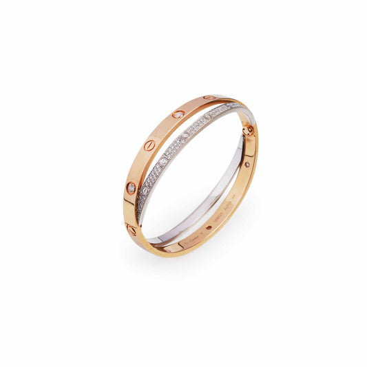 Cartier Double Love 18K Diamond Paved Yellow Gold/White Gold Size 17 - photo 1