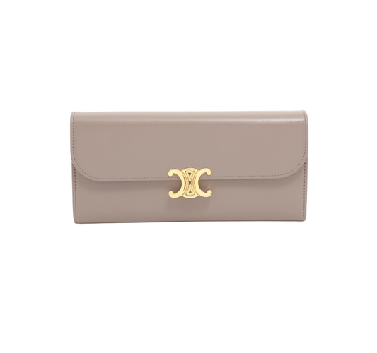 CELINE Triomphe Leather Large Long Wallet Taupe - photo 1