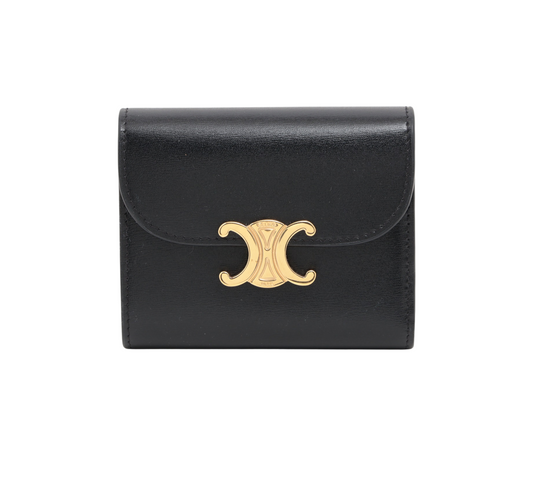CELINE Triomphe Leather Compact Wallet Black - photo 1