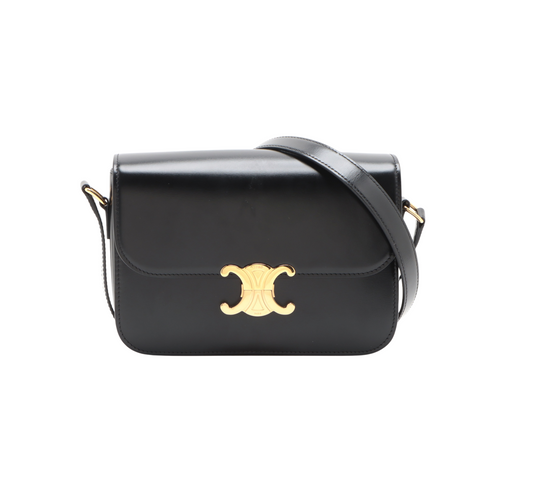 CELINE Triomphe Medium Leather Shoulder bag black - photo 1