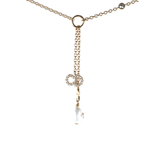 Christian Dior CD Gold Rhinestone Pearl Drop Necklace Costume Jewellery - photo 1