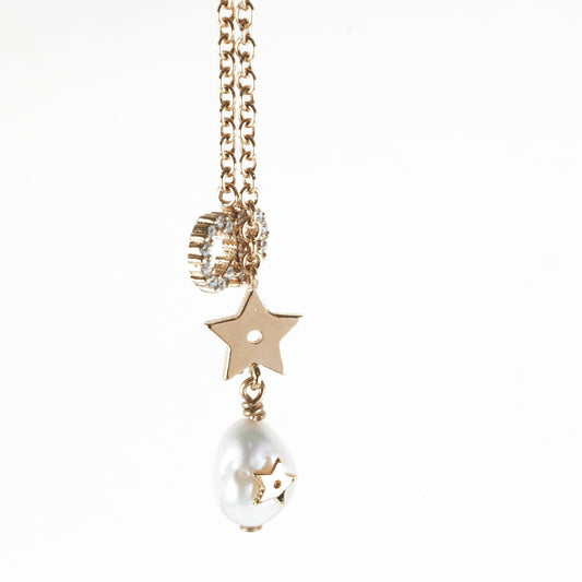 Christian Dior CD Gold Rhinestone Pearl Drop Necklace Costume Jewellery - photo 2