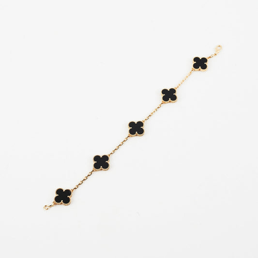 HOLD Van Cleef & Arpels VCA Vintage Alhambra 5 Motifs Bracelet Onyx - photo 2