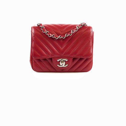 Chanel Caviar Chevron Mini Square Red - photo 1