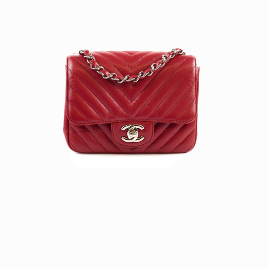 Chanel Caviar Chevron Mini Square Red - photo 1