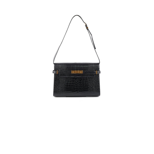 Saint Laurent Manhattan Shoulder Bag in Crocodile Embossed Black - photo 1
