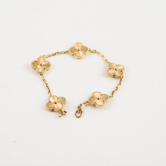 Van Cleef & Arpels Vintage Alhambra Yellow Gold Guilloche 5 Motifs Bracelet - photo 2