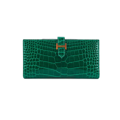 Hermes Bearn Alligator Emerald Wallet D Stamp - photo 1
