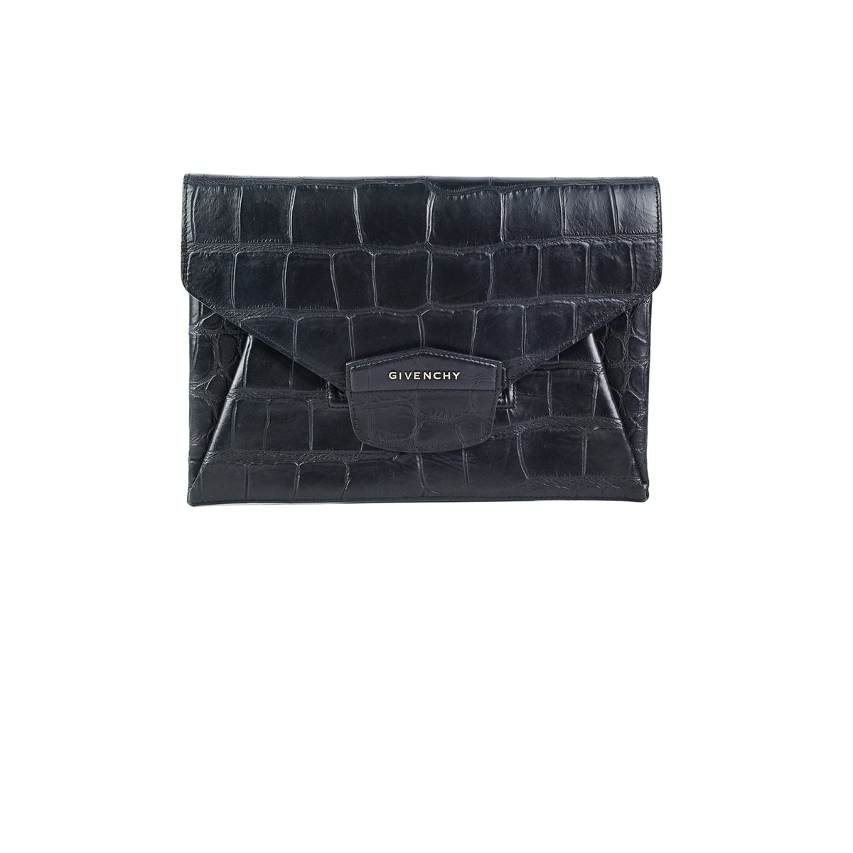 Givenchy Antigona Croc Print Envelope Clutch Black - photo 1