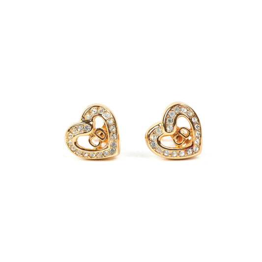 Christian Dior Heart Rhinestone Clip On Earrings Costume Jewellery - photo 1