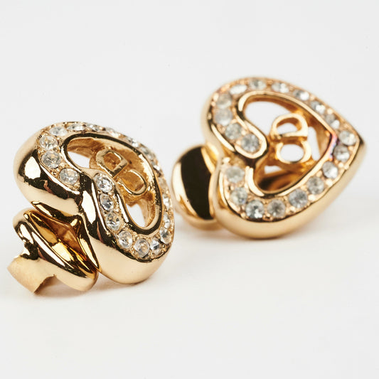 Christian Dior Heart Rhinestone Clip On Earrings Costume Jewellery - photo 2