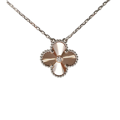 Van Cleef & Arpels Vintage Alhambra Pendant Necklace White Gold Guilloche Rose Gold Diamond 2024 - photo 1