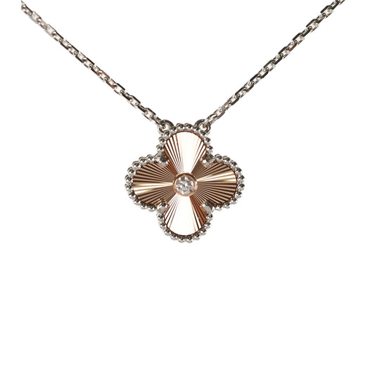 Van Cleef & Arpels Vintage Alhambra Pendant Necklace White Gold Guilloche Rose Gold Diamond 2024 - photo 1