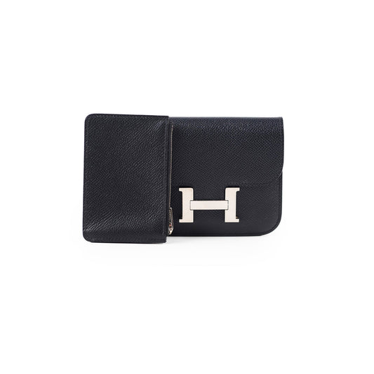 Hermes Constance Slim Wallet Black Epsom Palladium HW U Stamp - photo 1
