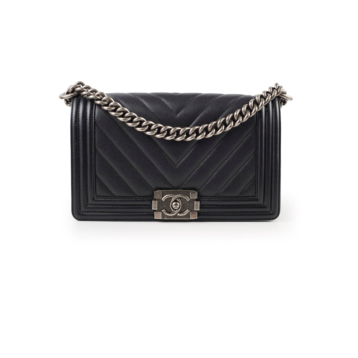 Chanel Old Medium Boy Chevron in Caviar Black - photo 1