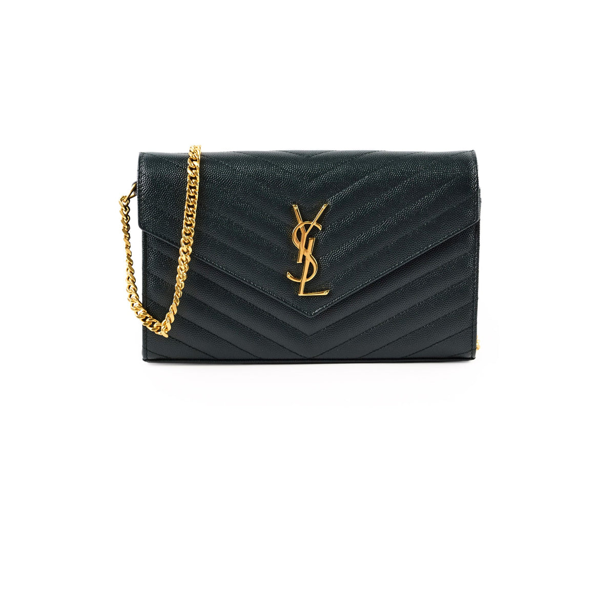 Saint Laurent Cassandre Wallet On Chain Dark Green - photo 1