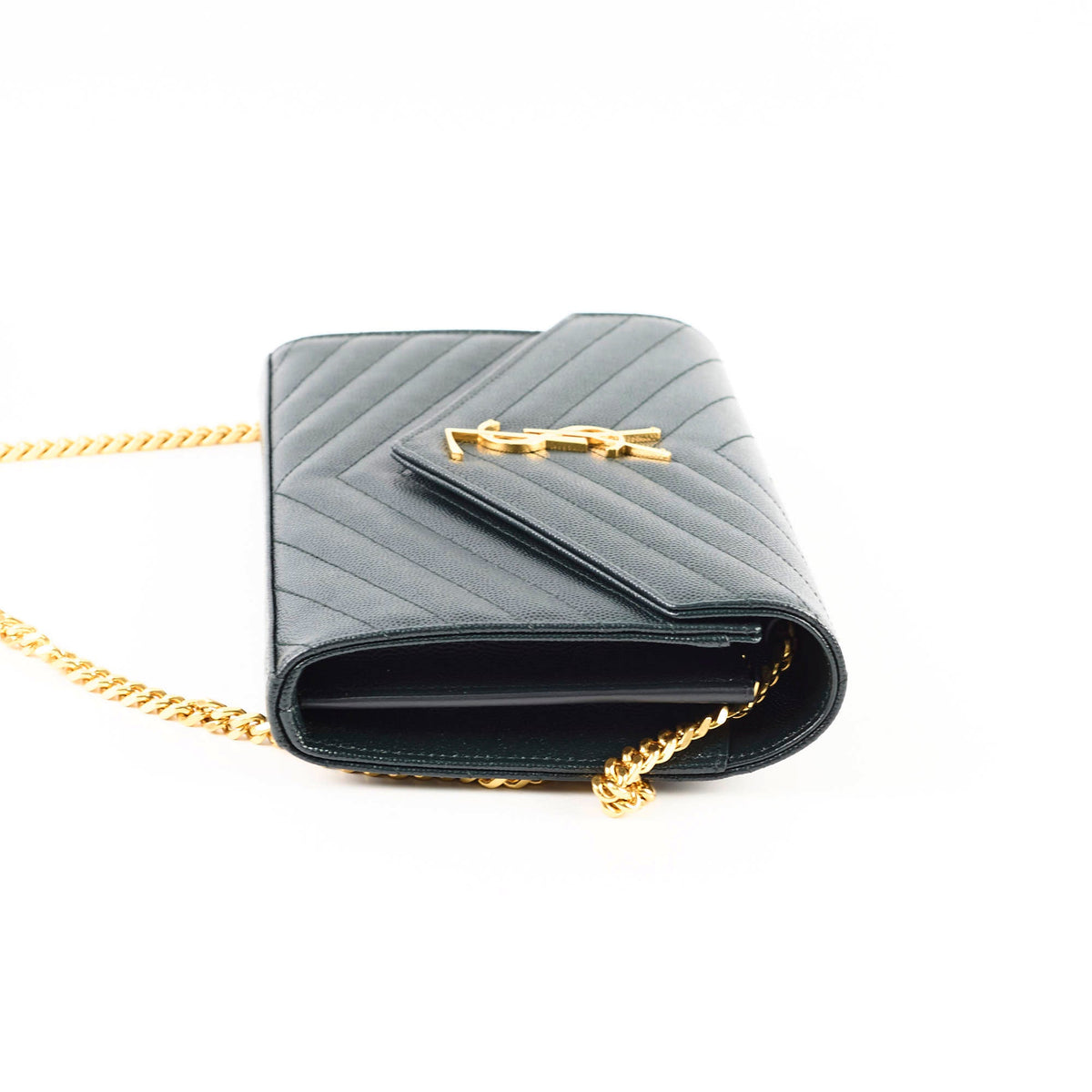 Saint Laurent Cassandre Wallet On Chain Dark Green - photo 3