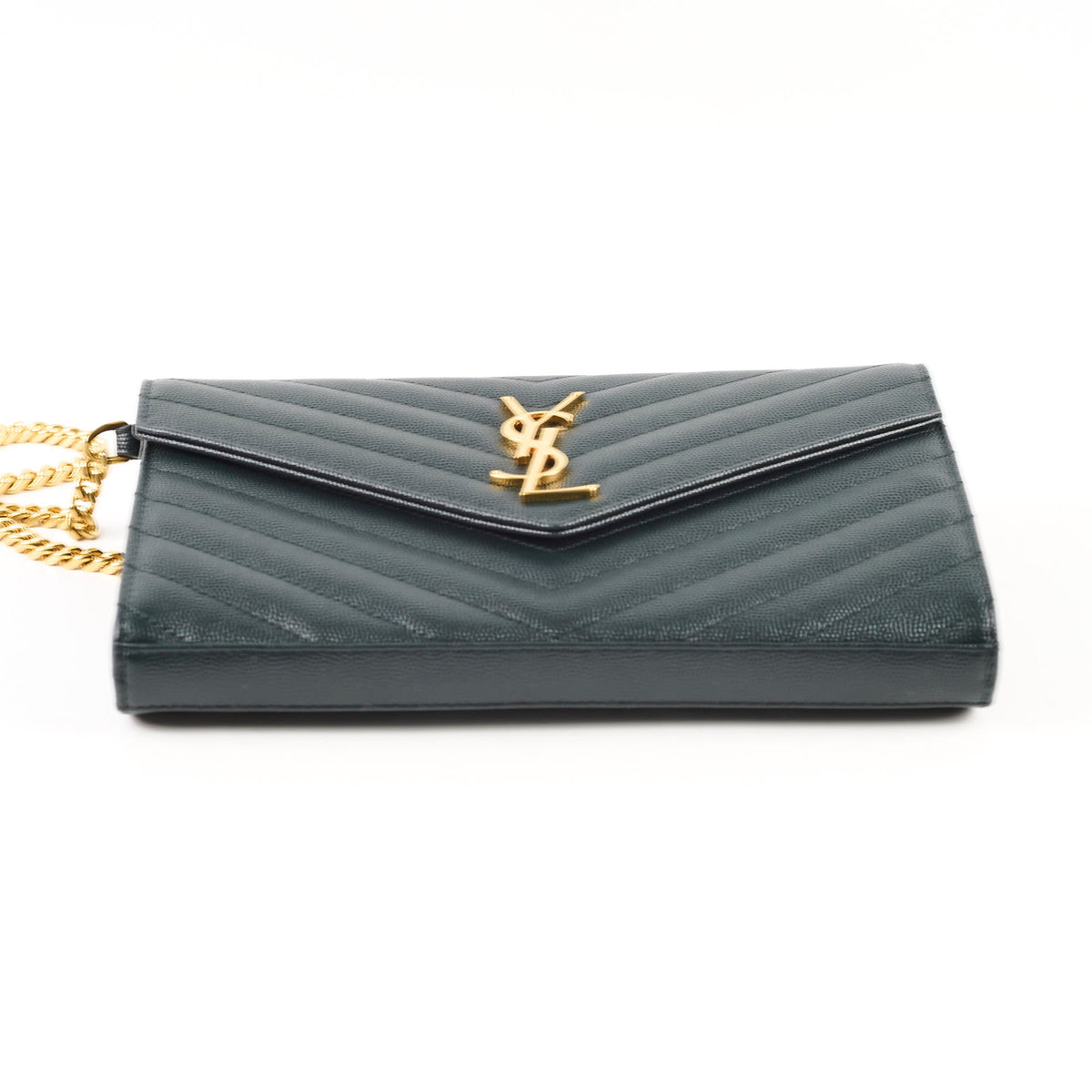 Saint Laurent Cassandre Wallet On Chain Dark Green - photo 4