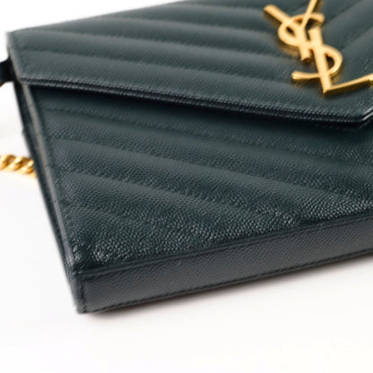 Saint Laurent Cassandre Wallet On Chain Dark Green - photo 10