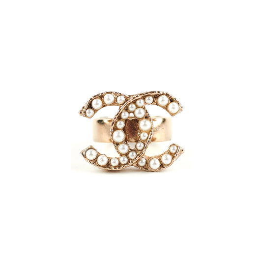 Chanel CC Logo Pearl Cocktail Ring - photo 1