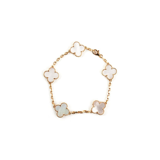 Van Cleef & Arpels Vintage Alhambra 5 Motifs Mother Of Pearl Yellow Gold Bracelet - photo 1