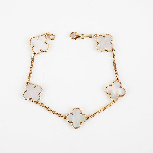 Van Cleef & Arpels Vintage Alhambra 5 Motifs Mother Of Pearl Yellow Gold Bracelet - photo 2