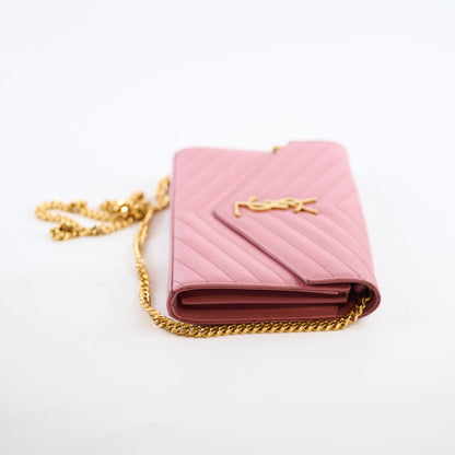 Saint Laurent Cassandra Envelope Wallet On Chain WOC Pink - photo 3