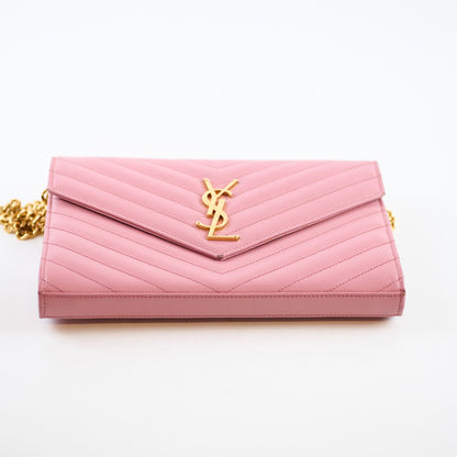 Saint Laurent Cassandra Envelope Wallet On Chain WOC Pink - photo 4