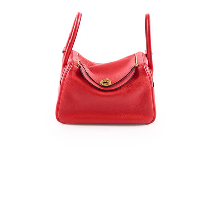 Hermes Lindy 26 Red Clemence GHW A Stamp - photo 1