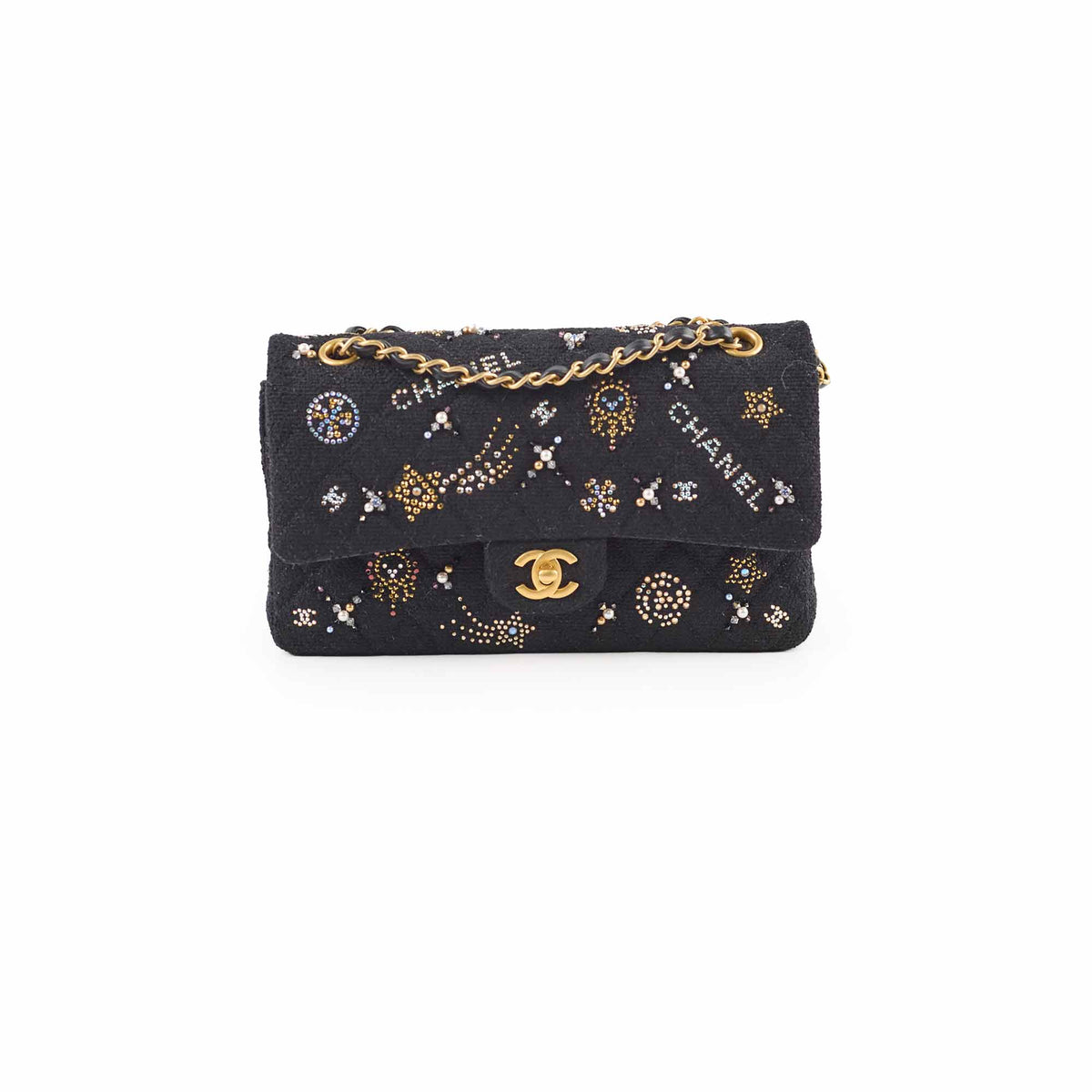 Chanel Medium Classic Crystal Embellished Flap Bag Black Microchip - photo 1