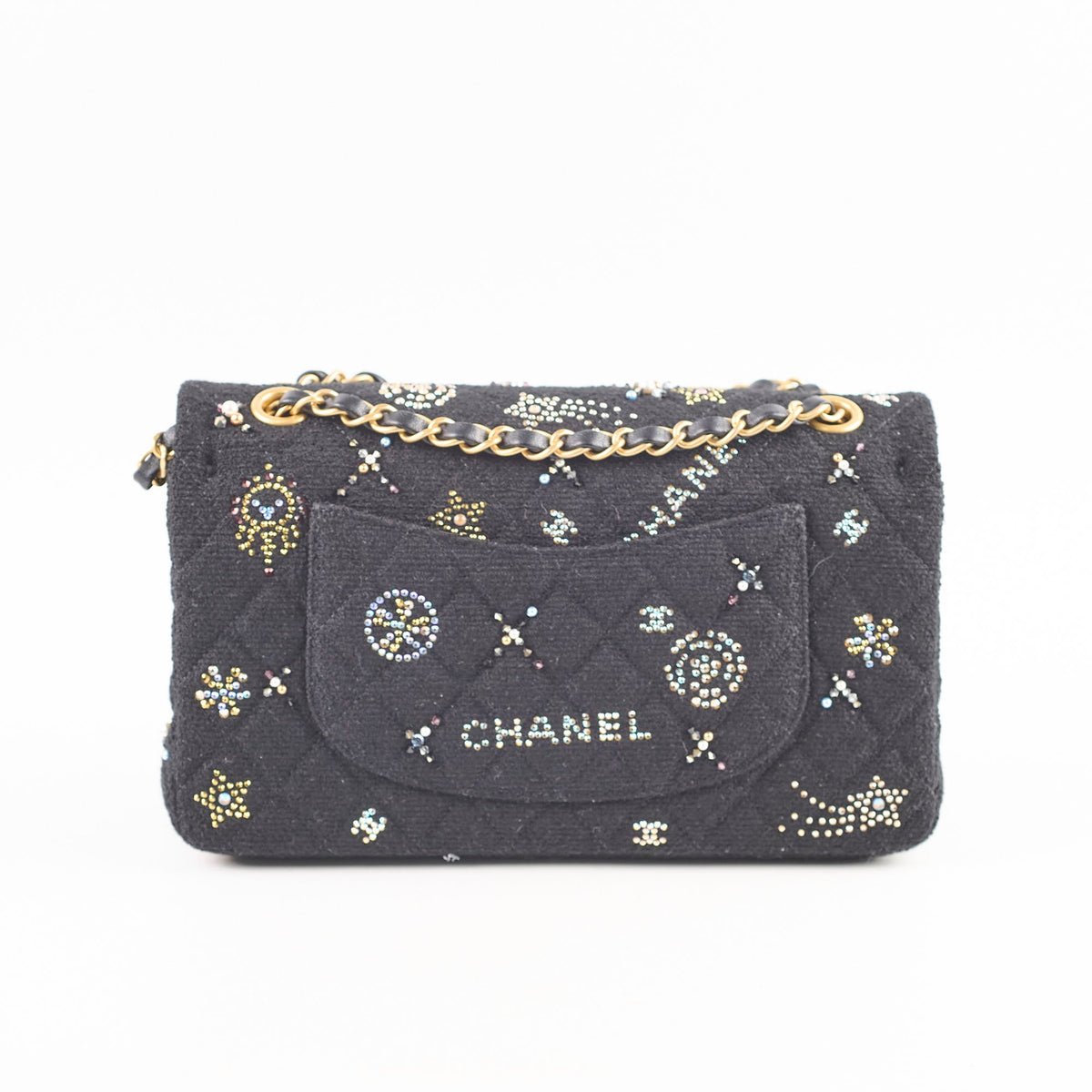 Chanel Medium Classic Crystal Embellished Flap Bag Black Microchip - photo 2