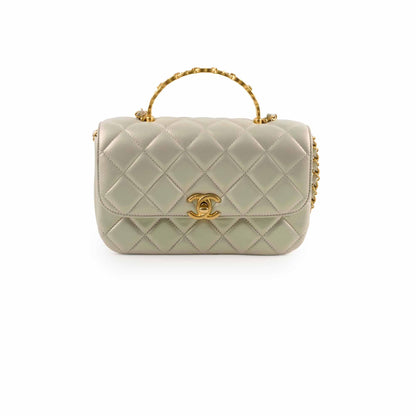 Chanel Top Handle Iridescent Pearl Flap Microchipped - photo 1