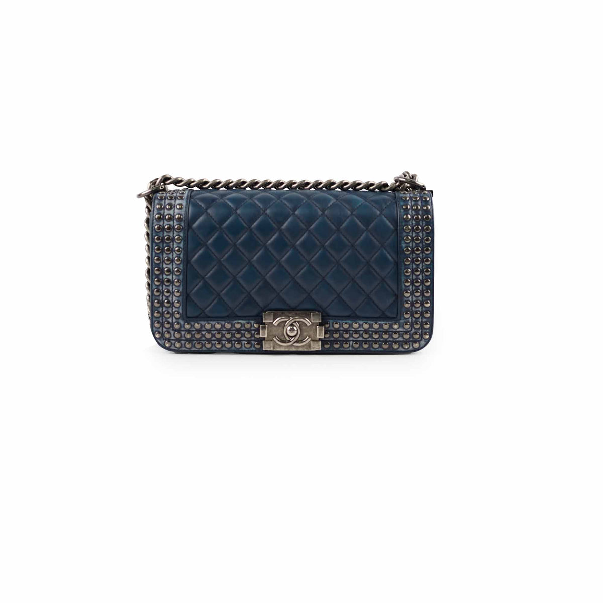 Chanel Old Medium Boy Navy Studded - photo 1