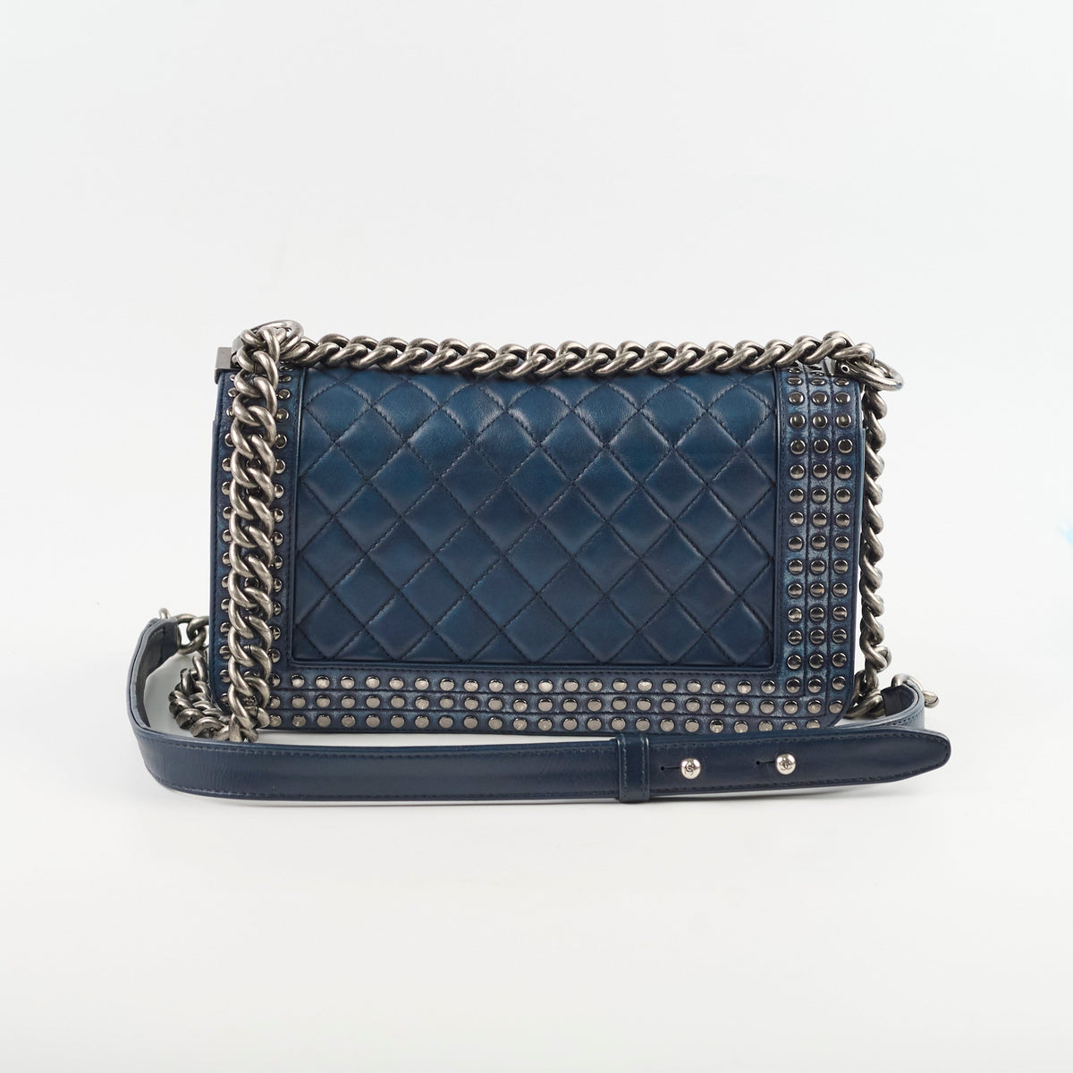 Chanel Old Medium Boy Navy Studded - photo 2