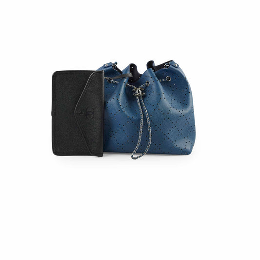 Chanel Perforated Drawstring Bucket Bag Blue - photo 1