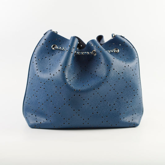 Chanel Perforated Drawstring Bucket Bag Blue - photo 2