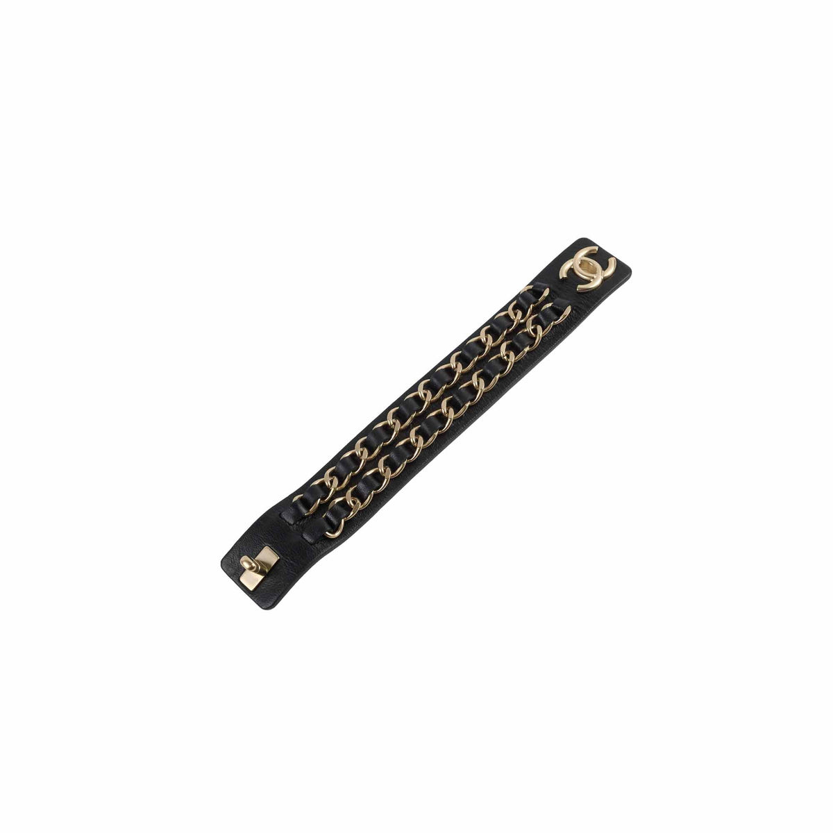 Chanel Black Leather Chain Bracelet Size L - photo 1
