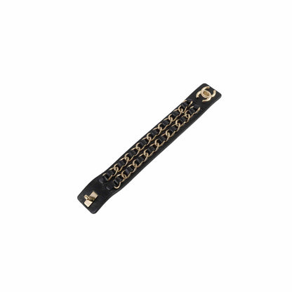 Chanel Black Leather Chain Bracelet Size L - photo 1