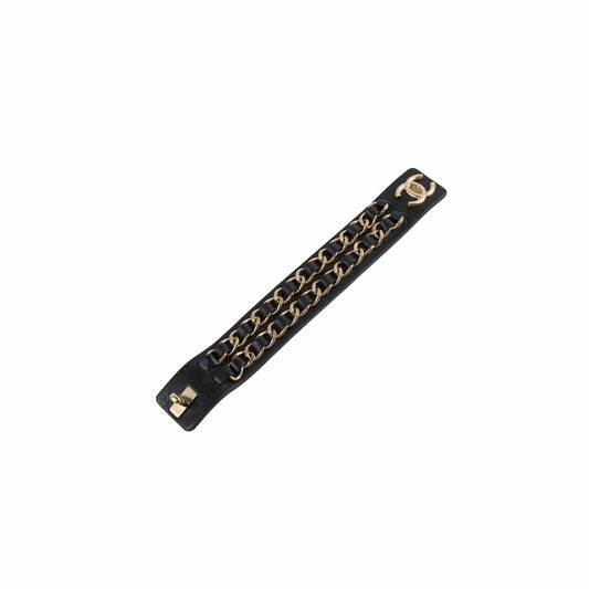 Chanel Black Leather Chain Bracelet Size L - photo 1