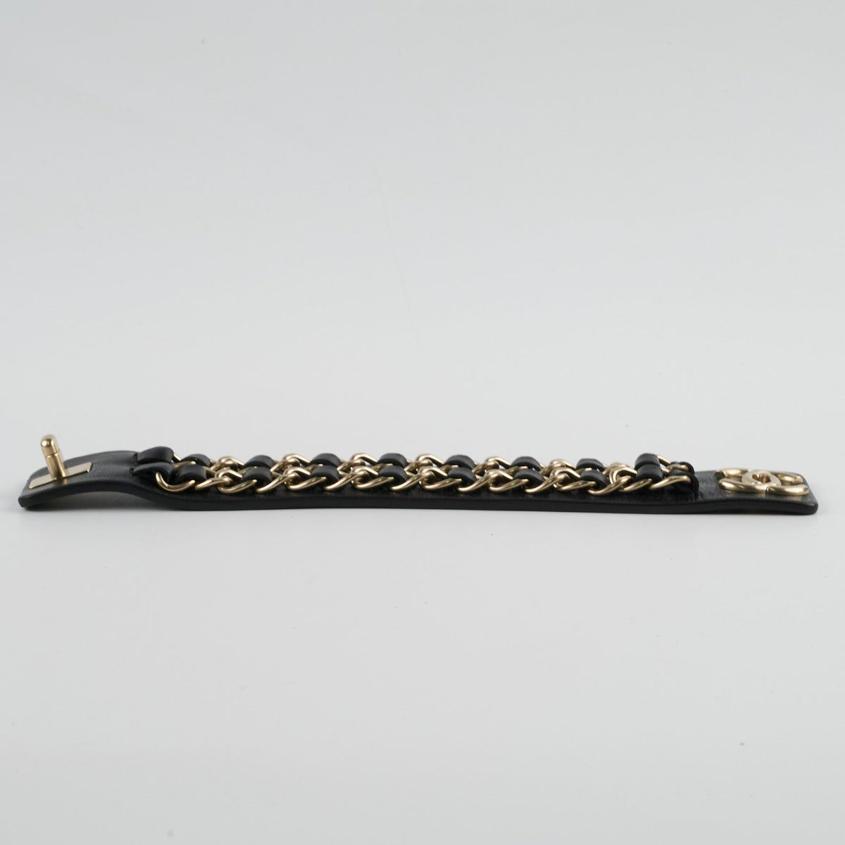 Chanel Black Leather Chain Bracelet Size L - photo 2