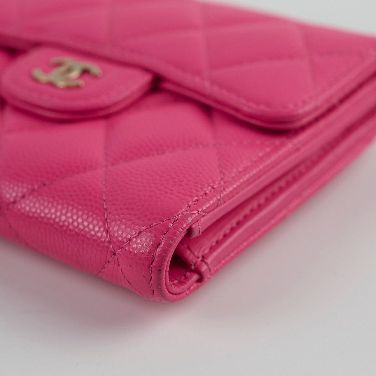 Chanel Quilted Caviar Tri Fold Wallet Pink - photo 9