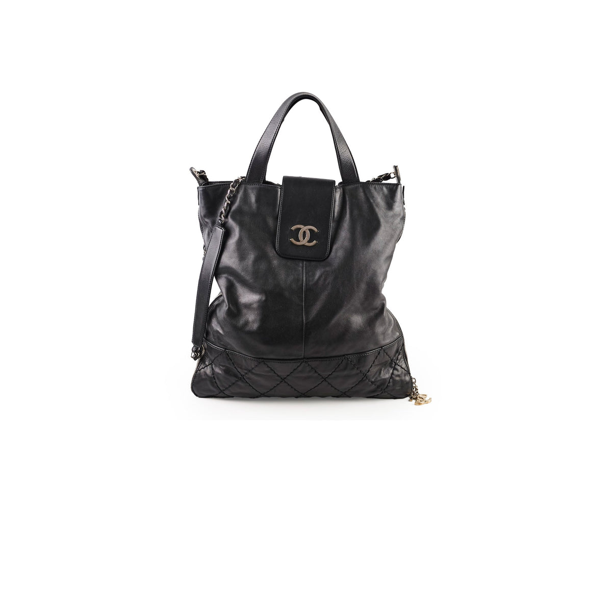 Chanel Diamond Stitched Expandable Leather Zip Tote Blacke - photo 1