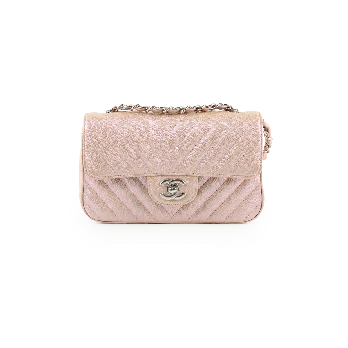 Chanel Mini Rectangular Chevron Caviar Rose Gold Iridescent - photo 1